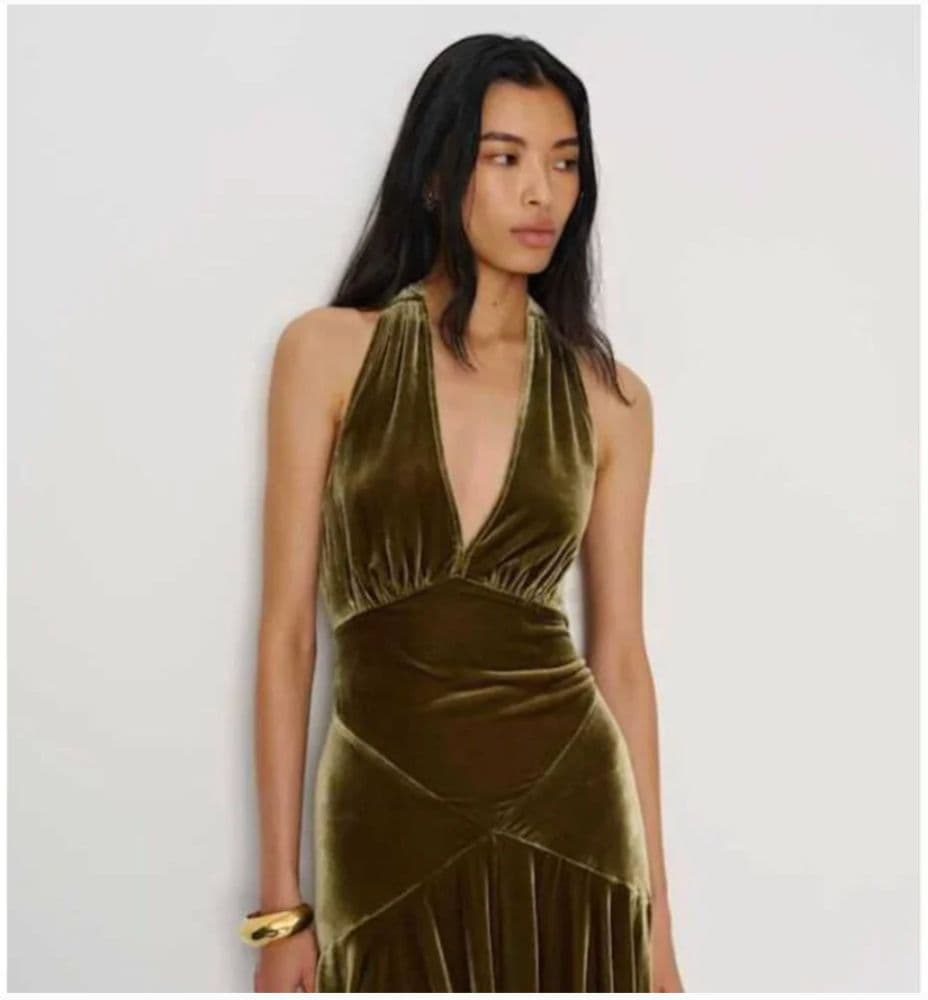 Reformation Briony Velvet Dress Moss - Image 2