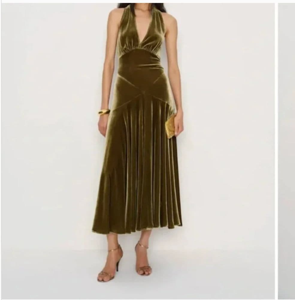 Reformation Briony Velvet Dress Moss - Image 1