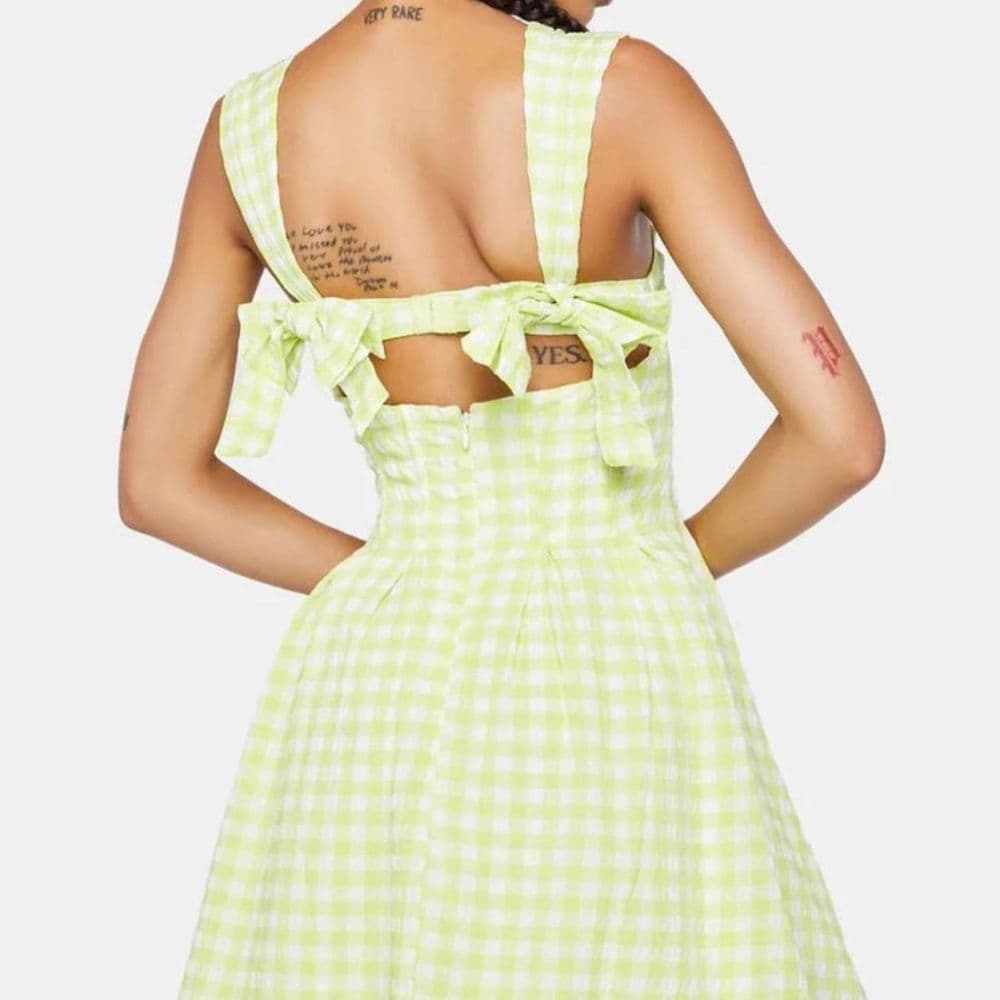 For Love & Lemons Women's Green and Yellow Dress - Image 2