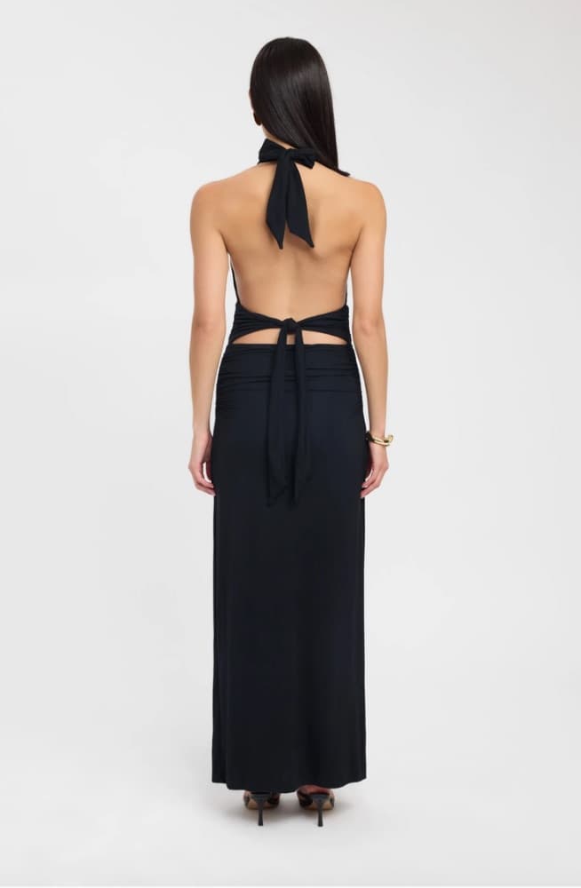 Leni Black Halter Ruched Maxi Dress - Image 5