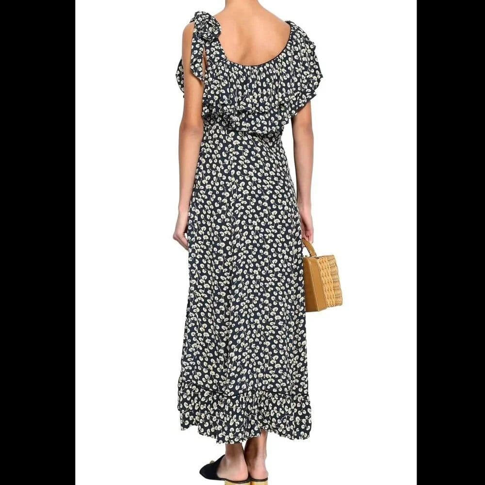 Ganni Roseburg Navy Floral Asymmetrical One-Shoulder Dress - Image 2