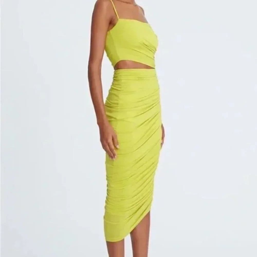 Halston Averie Jersey Ruched Cutout Cocktail Dress - Sulfur - Image 3