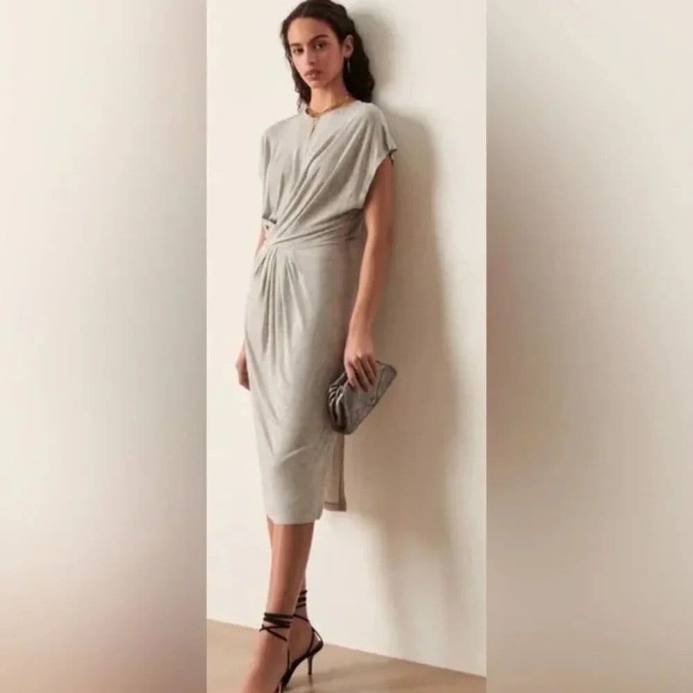 Ba&sh Tisha twisted t-shirt midi dress grey size 1 (US 4) - Image 4