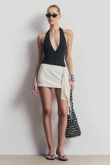 BOA. Satin Jacquard Mini Skirt with Fringing - Image 1