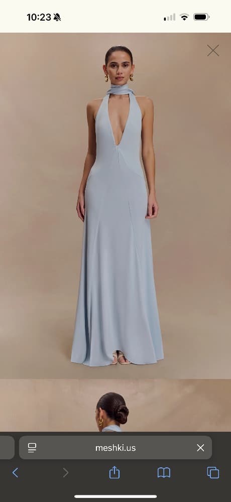 Juliet Slinky Maxi Dress With Scarf - Pale Blue - Image 1