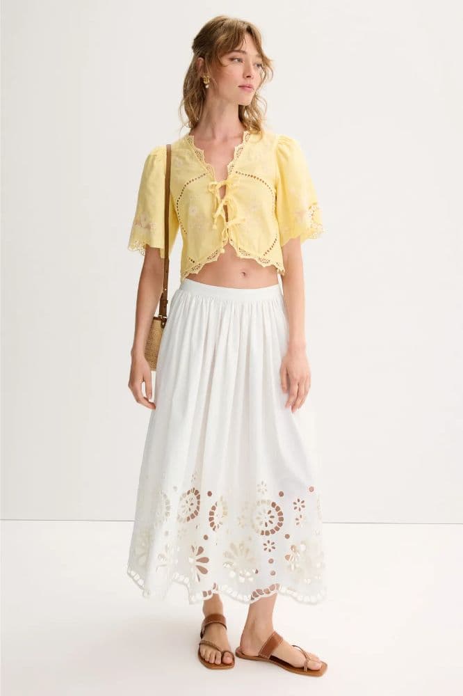 White Midi Eyelet Skirt - Image 1