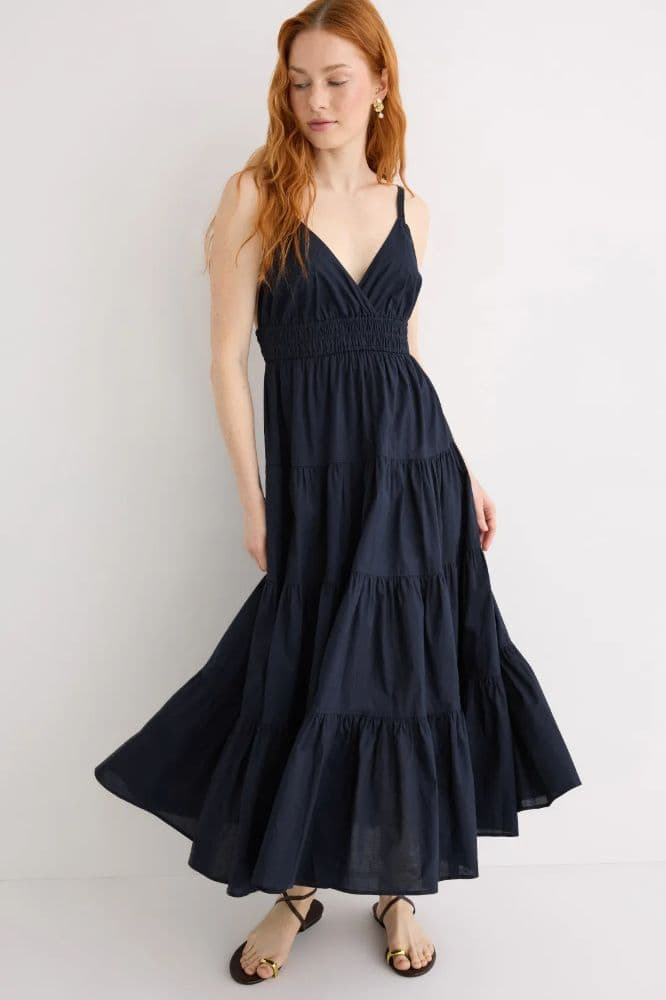 Navy V-Neck Empire Maxi Dress - Image 1