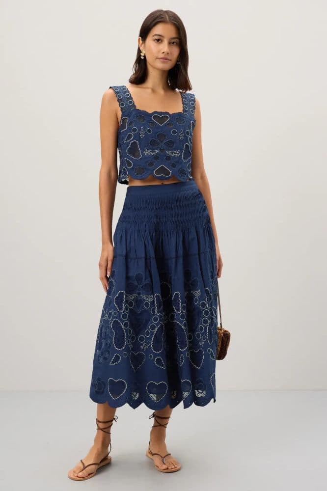 Matching Set Navy Blue Eyelet Skirt & Top - Image 1