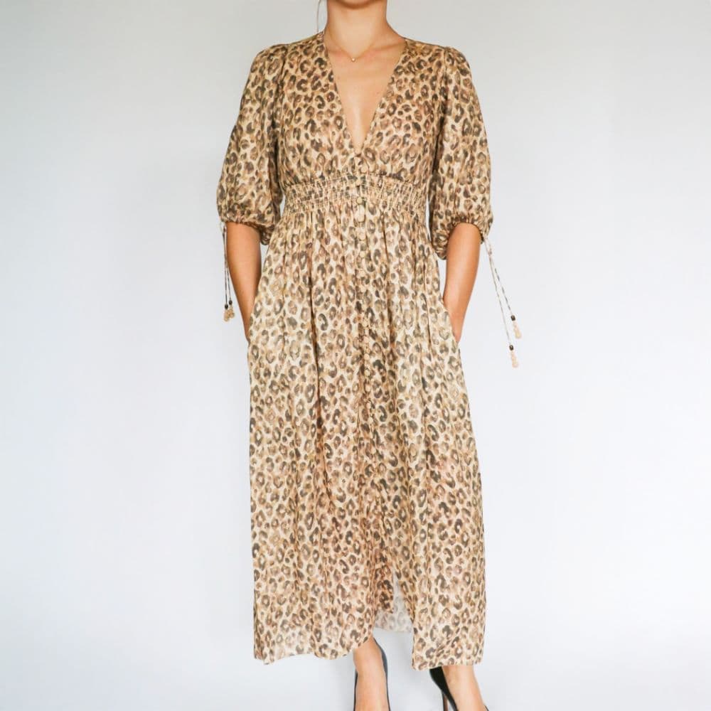 Zimmermann Melody Leopard Print Linen Midi Dress - Image 5