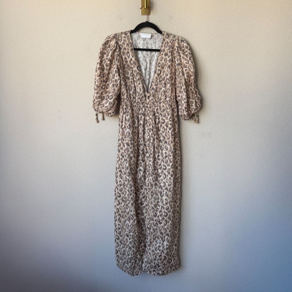 Zimmermann Melody Leopard Print Linen Midi Dress - Image 1