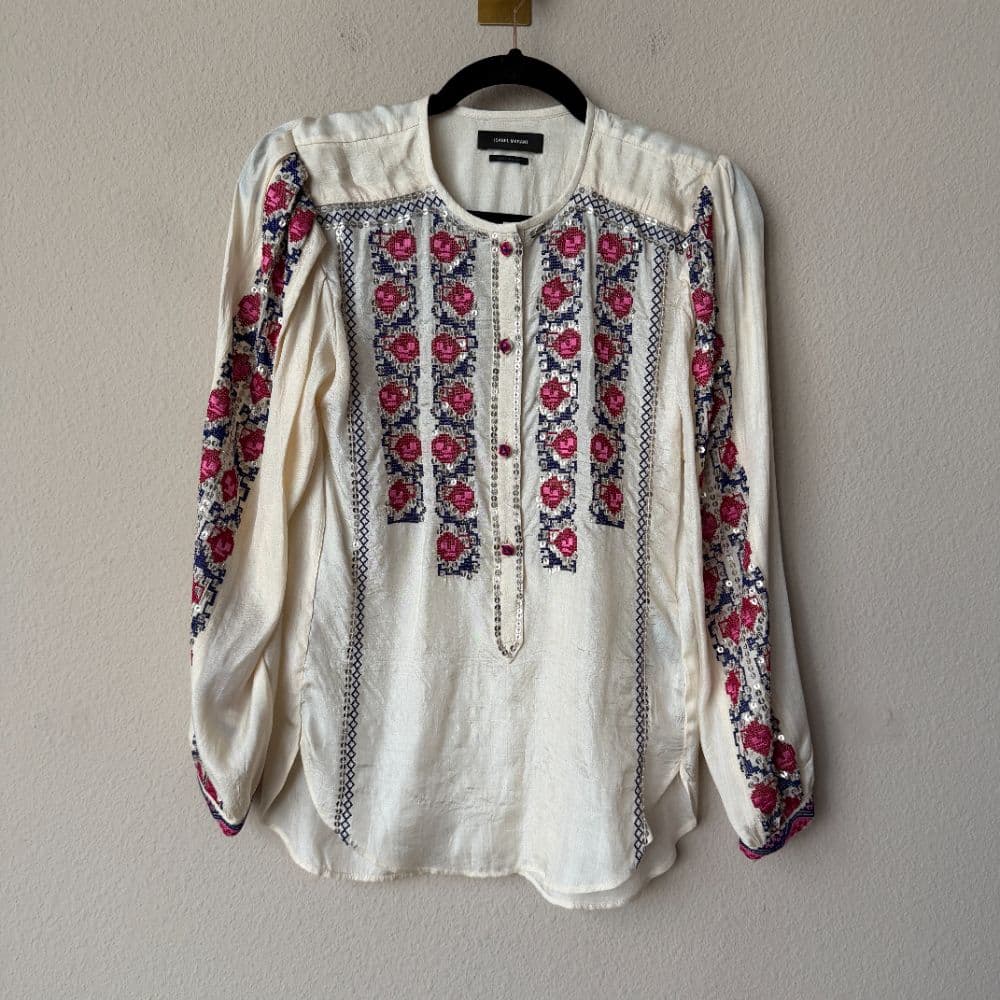 Isabel Marant Ciskalia Folk Embroidered Silk Blouse - Image 1