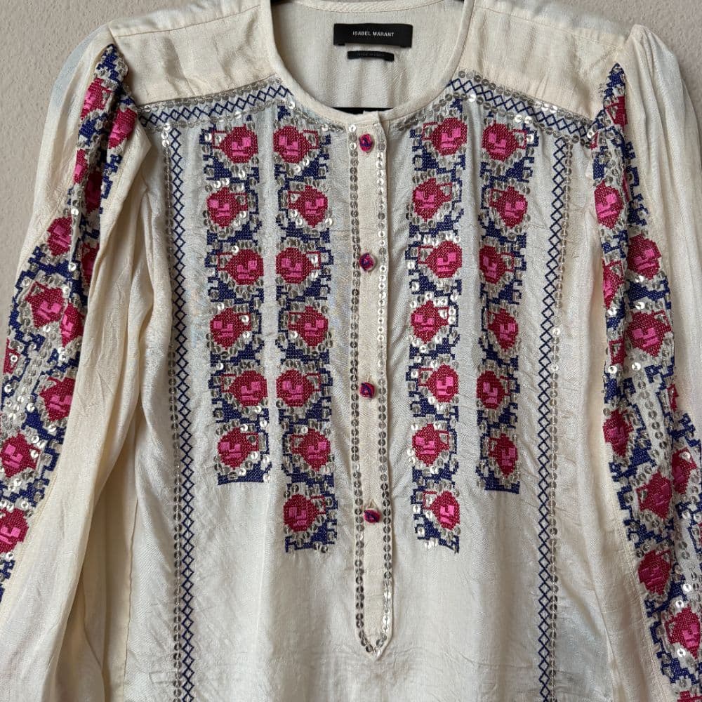 Isabel Marant Ciskalia Folk Embroidered Silk Blouse - Image 5