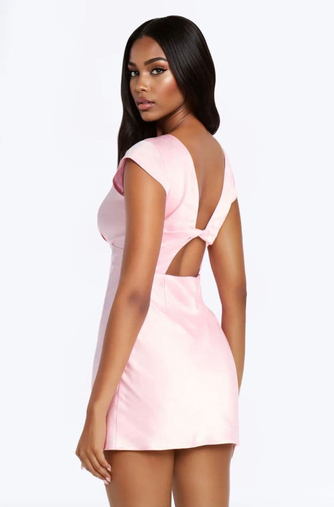 Annabel Short Sleeve Satin Pink Mini Dress - Image 2