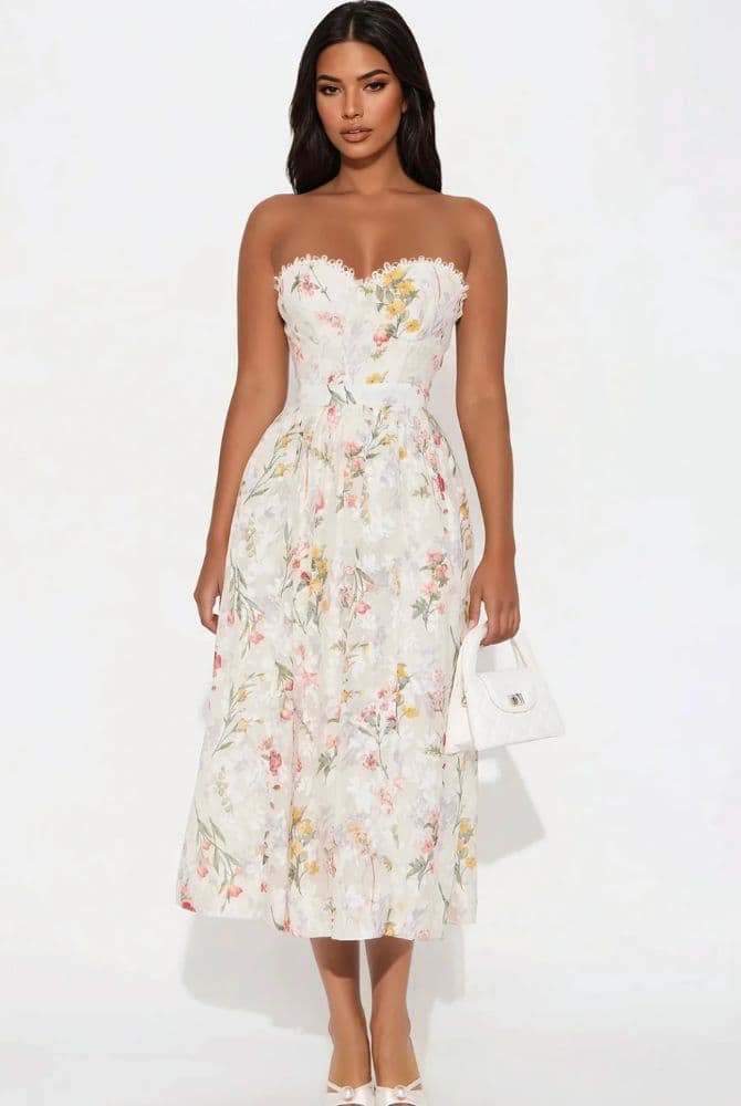 Ophelia Strapless Floral Midi Dress - Image 1