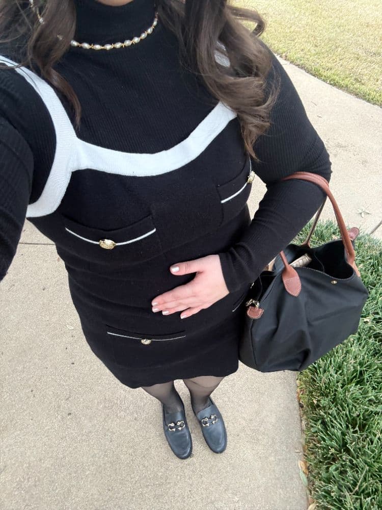 English Factory Gold Buttons Black Knit Mini Dress - Image 1