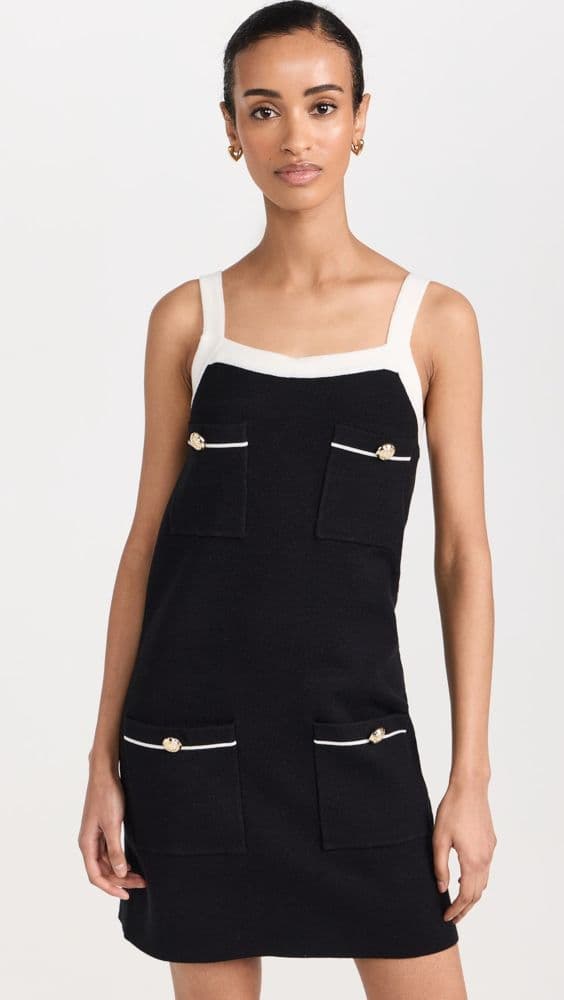 English Factory Gold Buttons Black Knit Mini Dress - Image 2