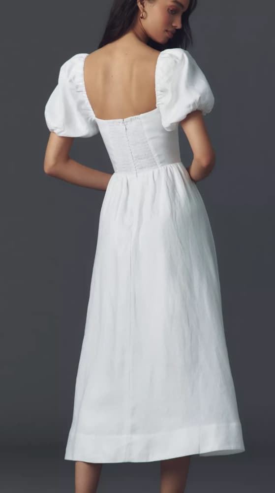 Reformation Marella Linen Puff-Sleeve Dress - Image 4