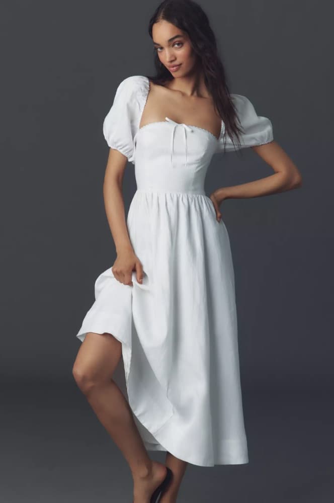 Reformation Marella Linen Puff-Sleeve Dress - Image 5