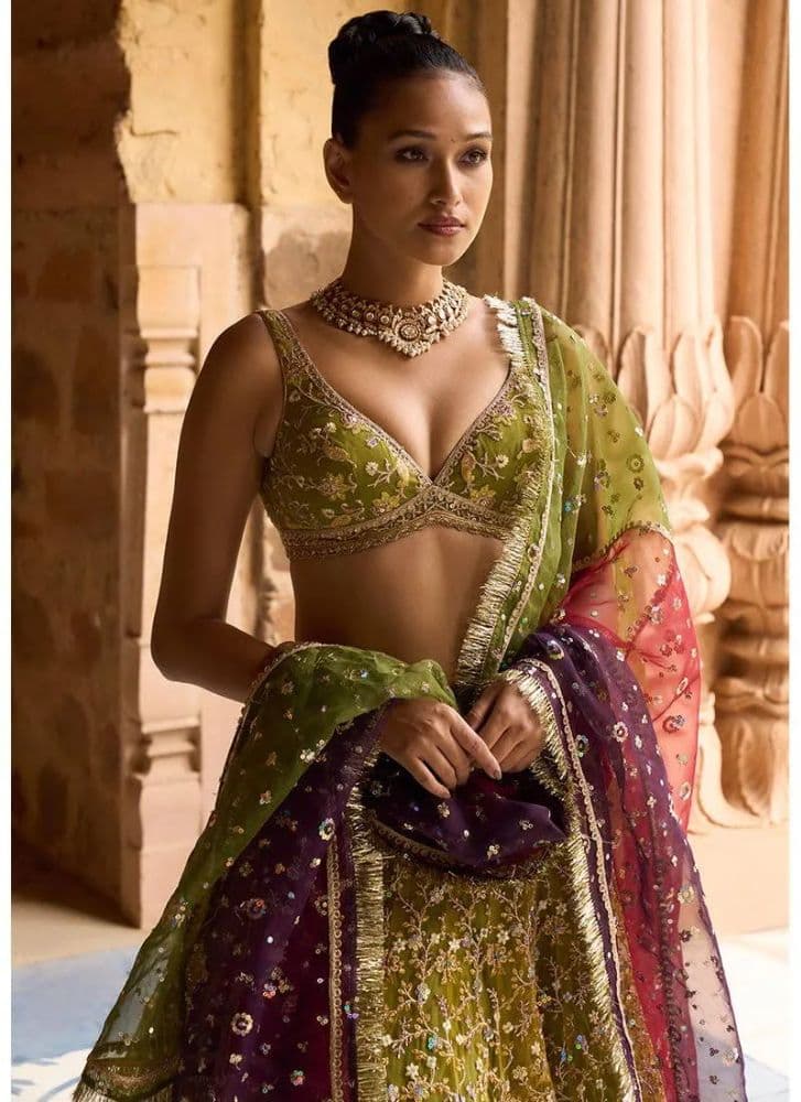 Lashkaraa Mehendi Green Embroidered Lehenga Set | Indian Wedding Guest, Sangeet & Mehndi - Image 5