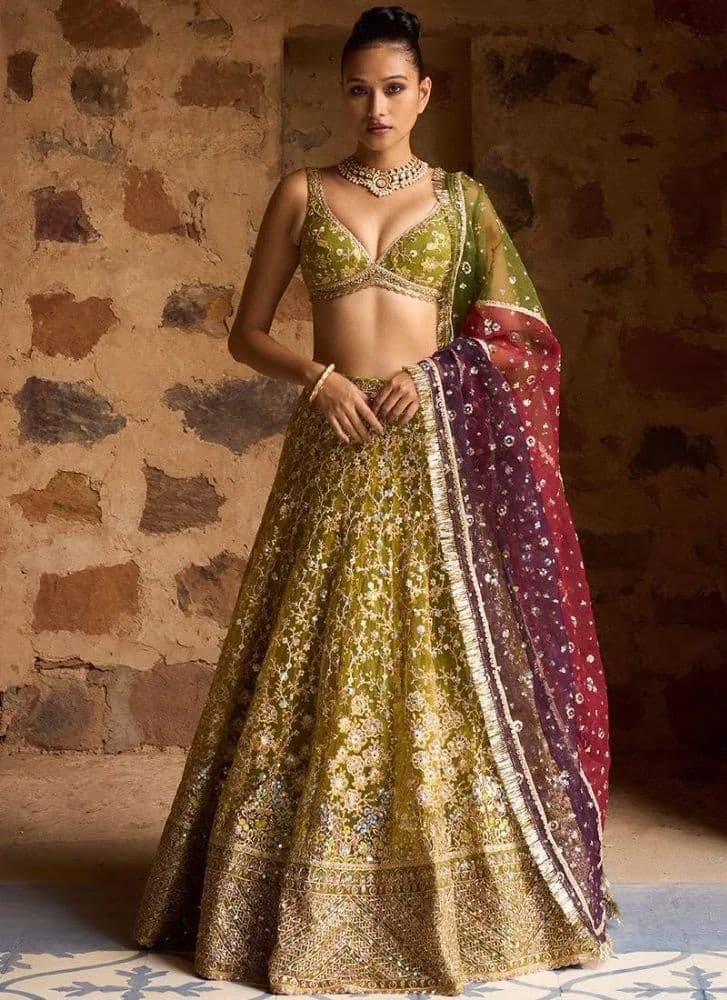 Lashkaraa Mehendi Green Embroidered Lehenga Set | Indian Wedding Guest, Sangeet & Mehndi - Image 2