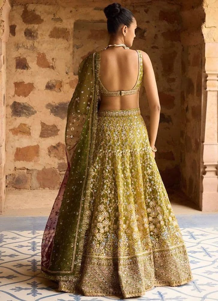 Lashkaraa Mehendi Green Embroidered Lehenga Set | Indian Wedding Guest, Sangeet & Mehndi - Image 4