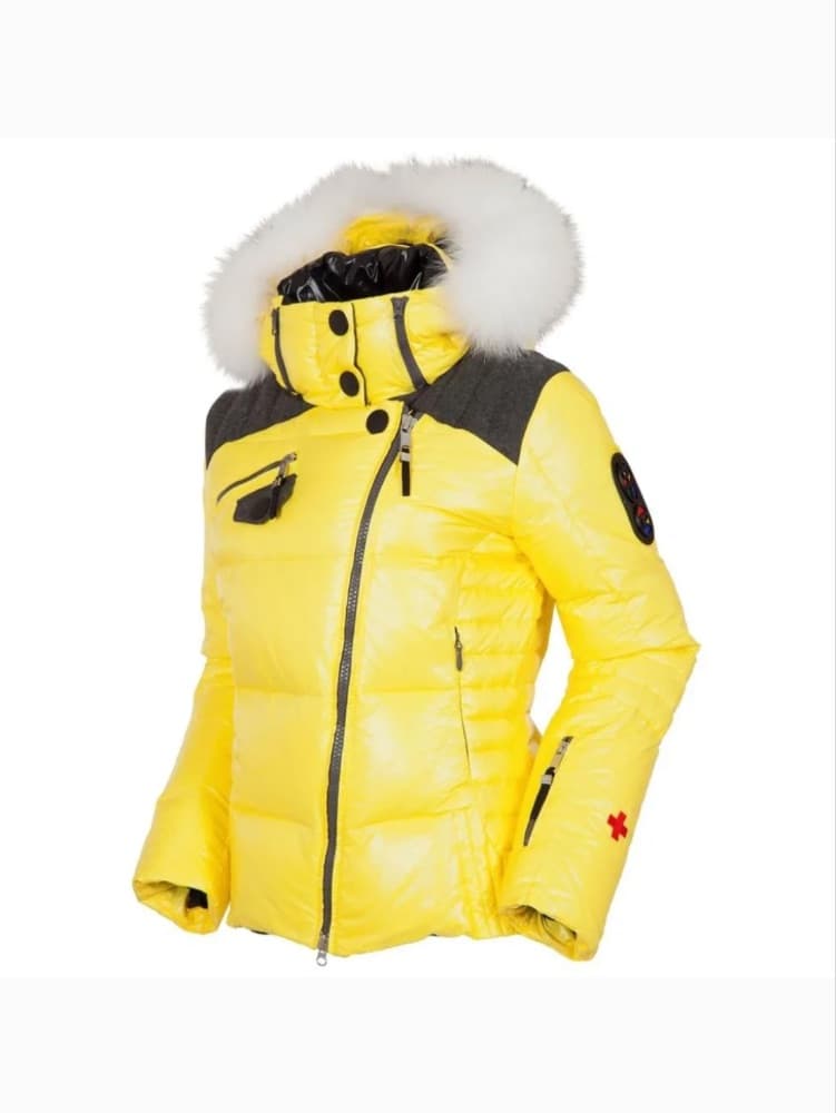 Rossingol JCC Perfect Down Ski Jacket with Fur Trim Small Yellow - Image 1