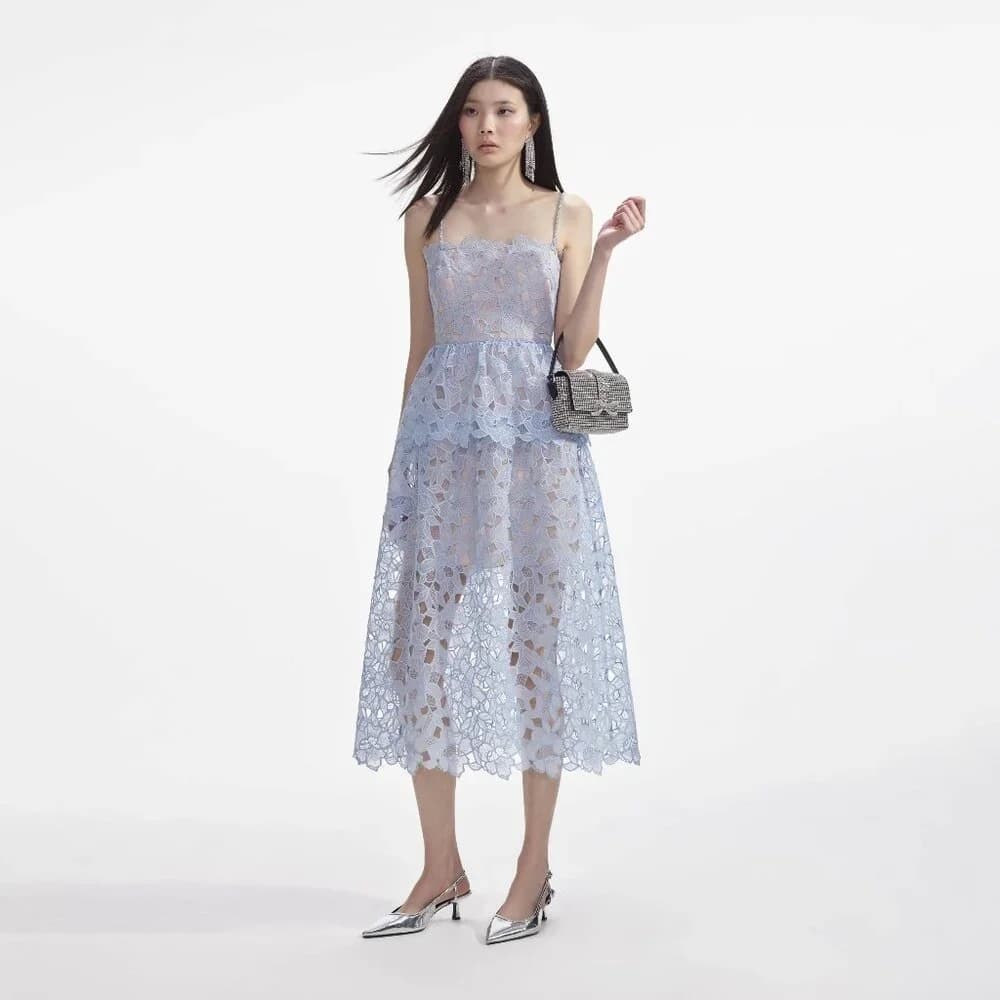 Self-Portrait Floral-Lace Midi Dress - Image 1