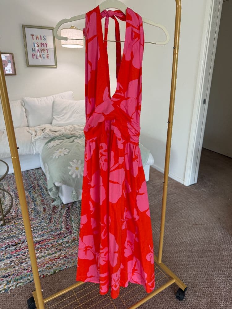 Staud orange and pink hawaiian midi dress - Image 2
