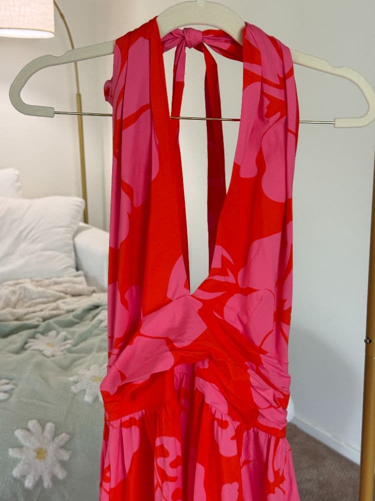 Staud orange and pink hawaiian midi dress - Image 4