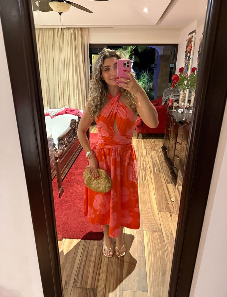 Staud orange and pink hawaiian midi dress - Image 3