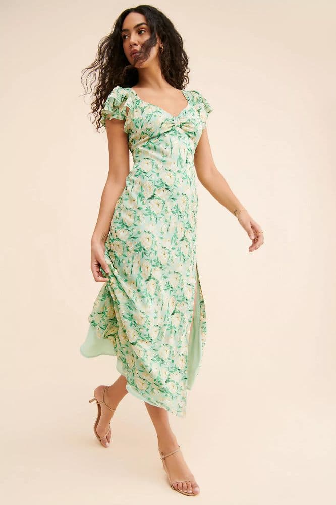 Green floral cap sleeve long ASTR dress - Image 1