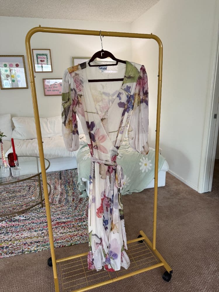 White floral Ganni wrap dressp - Image 2