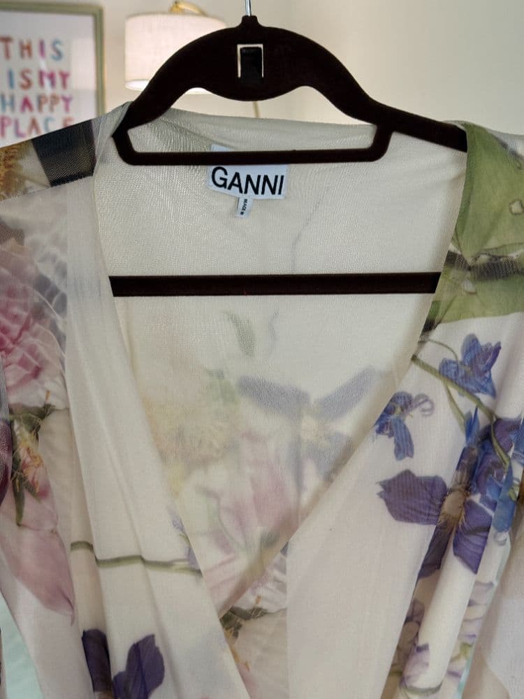 White floral Ganni wrap dressp - Image 4