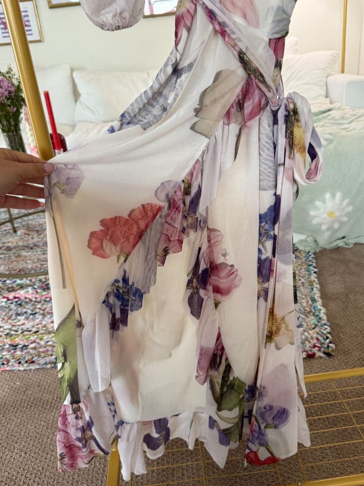 White floral Ganni wrap dressp - Image 5