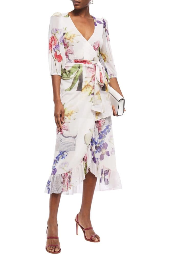 White floral Ganni wrap dressp - Image 1