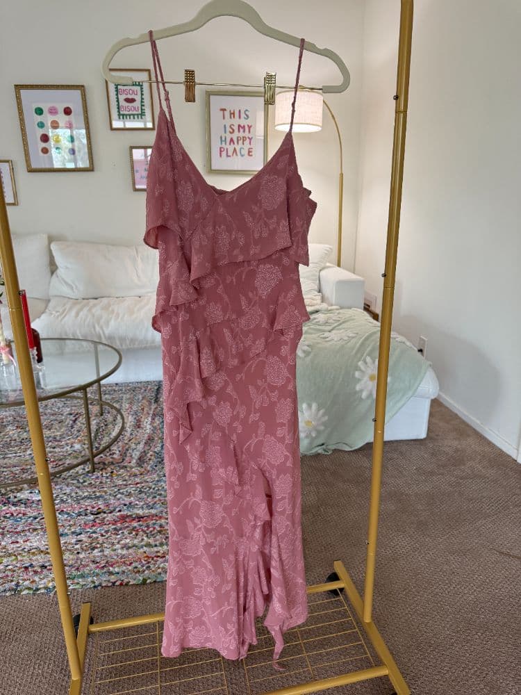 Pink floral zara dress with ruffles - Image 1