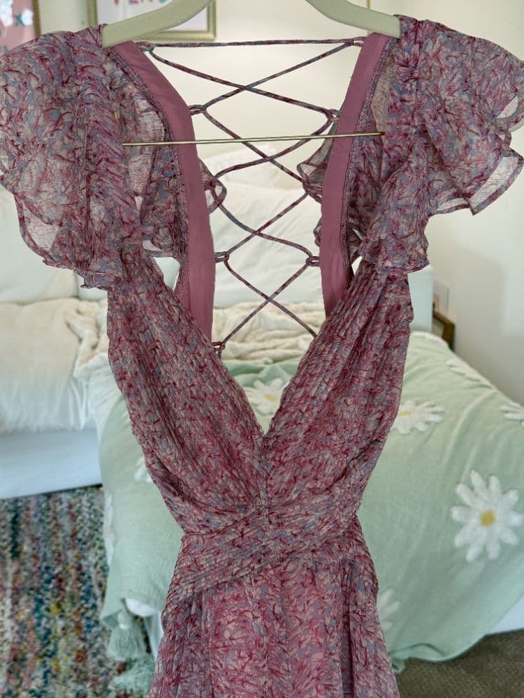 Pink floral ASTR dress with cut outs and corset tie - Image 5