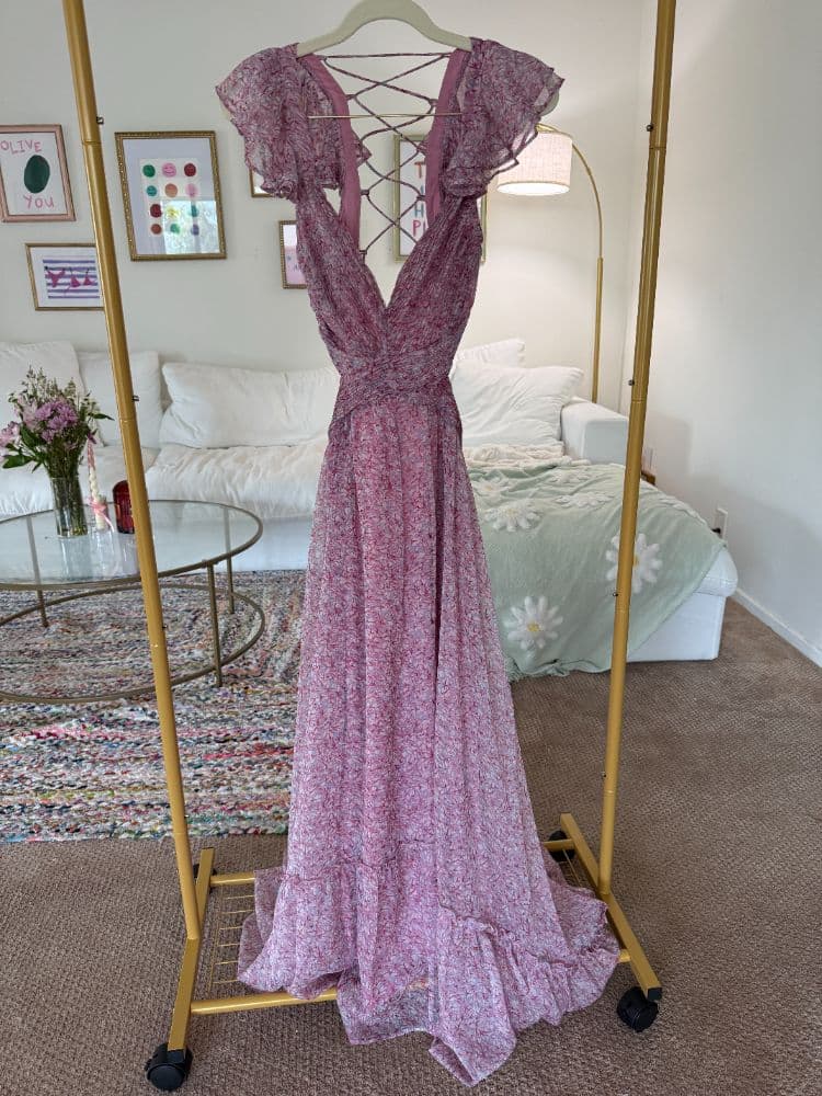 Pink floral ASTR dress with cut outs and corset tie - Image 2