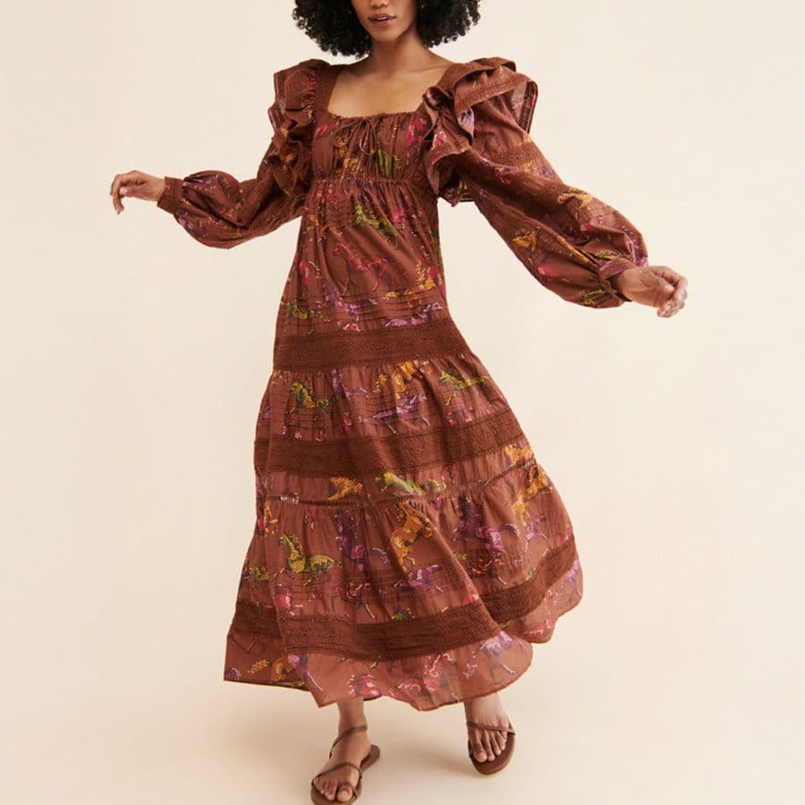 Farm Rio Dotted Horse Tiered Cotton Maxi Dress - Image 2