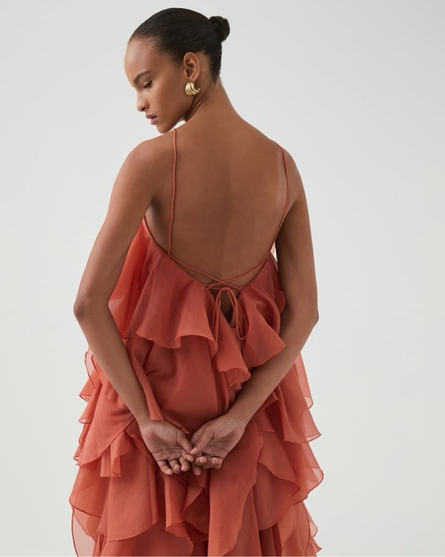 Aje Pandorea Layered Maxi Dress In Coral - Image 3