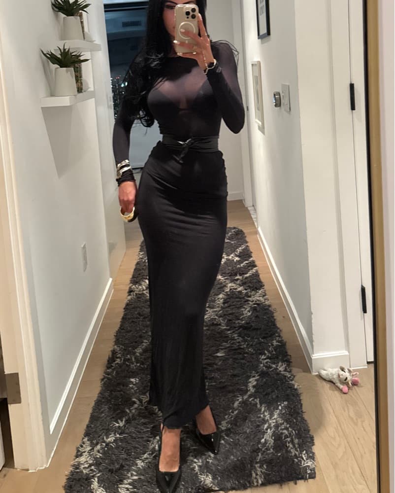 Skims Mock Neck Sheer Maxi Dress - Image 1