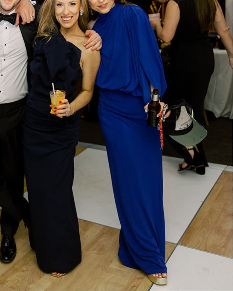 Royal Blue Draped Cape Dress - Image 2