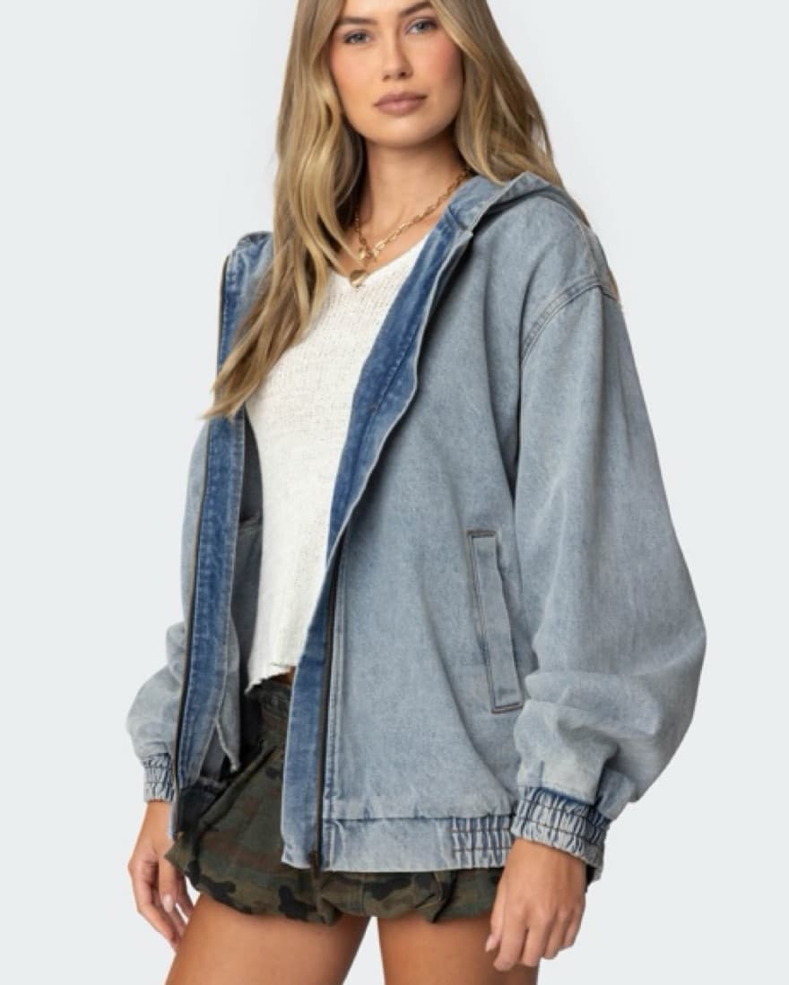 Denim Hooded Vintage Wash Jacket  - Image 1