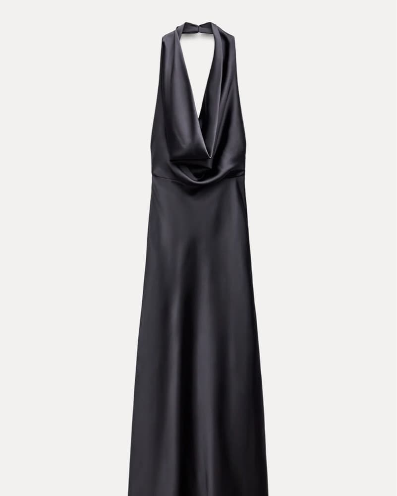 Zara Satin Navy midi Halter Dress - Image 1