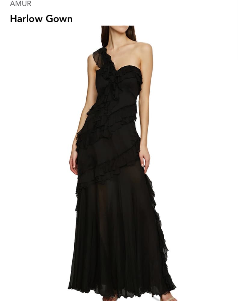 Elegant Ruffle Black Dress - Image 1