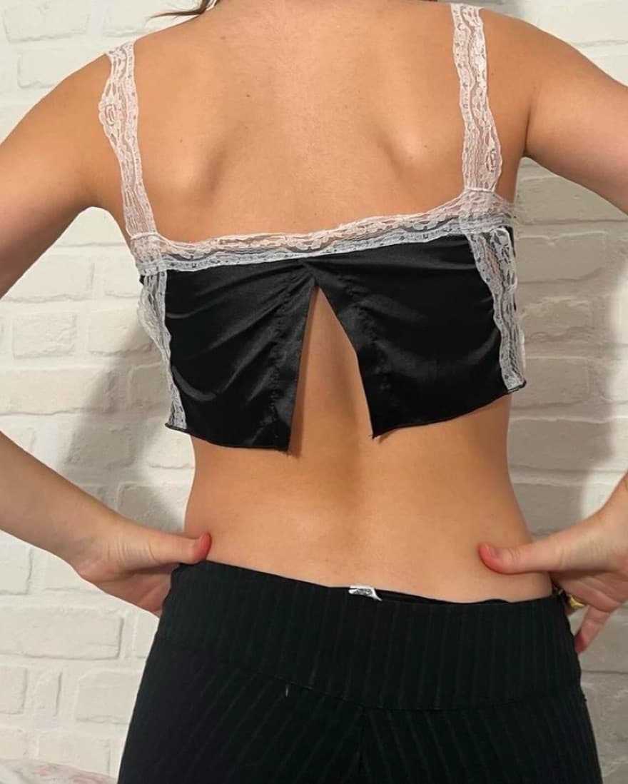 Black And White Lace And Satin Camisole - Image 2