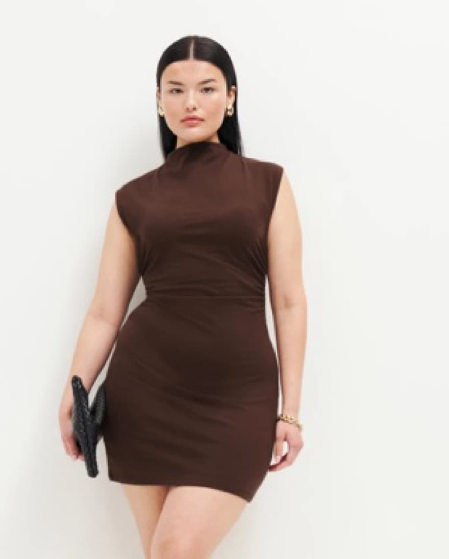 Brown High Neck Knit Dress - Image 1