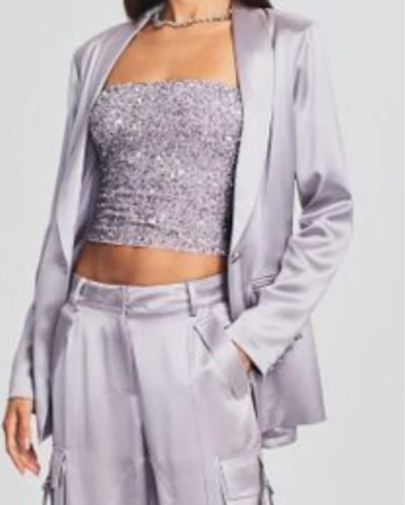 Retrofete satin Silver Gray Blazer XS - Image 4