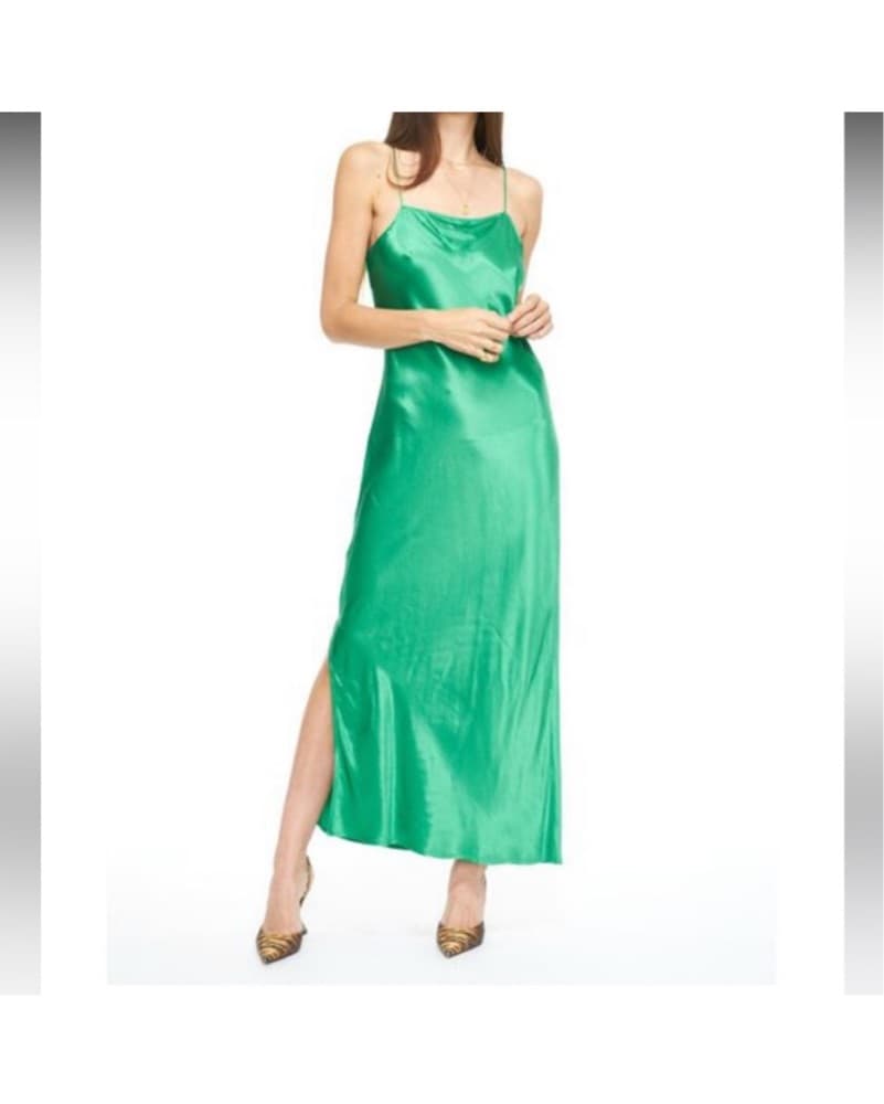 Vibrant Green Satin Maxi Dress - Image 2