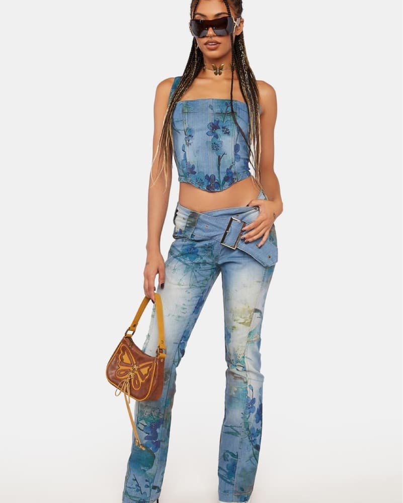 Jaded London Floral Low Rise Jeans  - Image 1